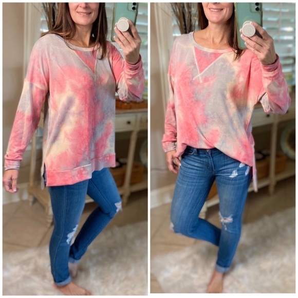 Tie Dye French Terry Banded Split Side Pink 5120 - Picture 1 of 7
